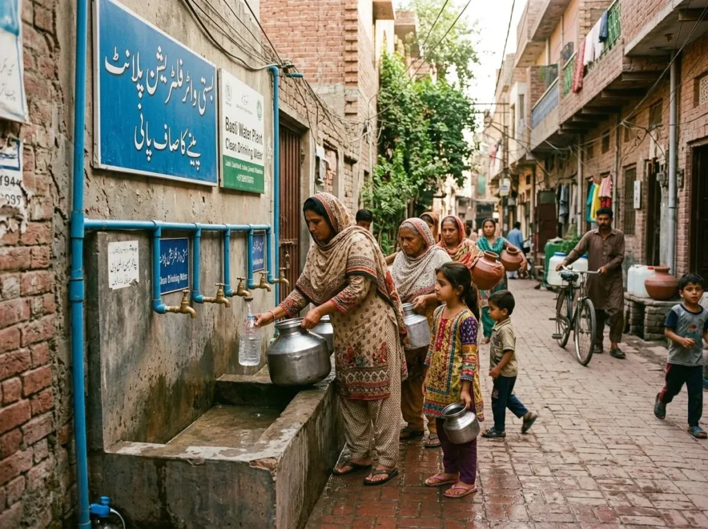 Residents collecting drinking water from a neighbourhood filtration point